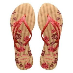 Havaianas Ivory Tria Flip Flop  Women sz 6 tan red thin strap